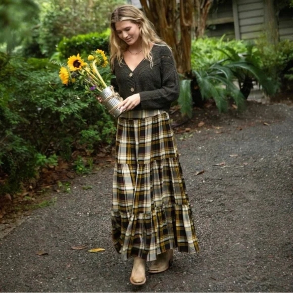 Natural Life Hanna Plaid Flannel Maxi Skirt
